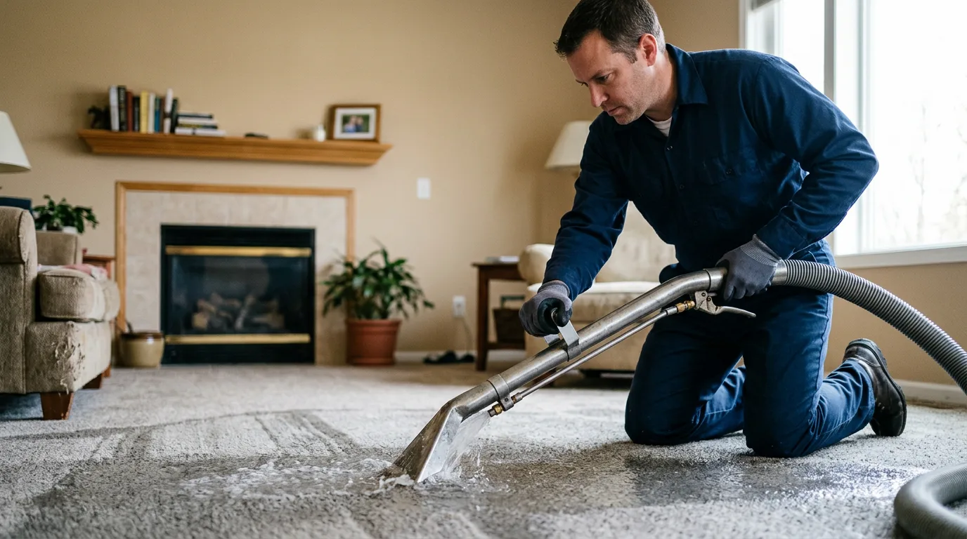 Water damage restoration technician working near The Plains, OH